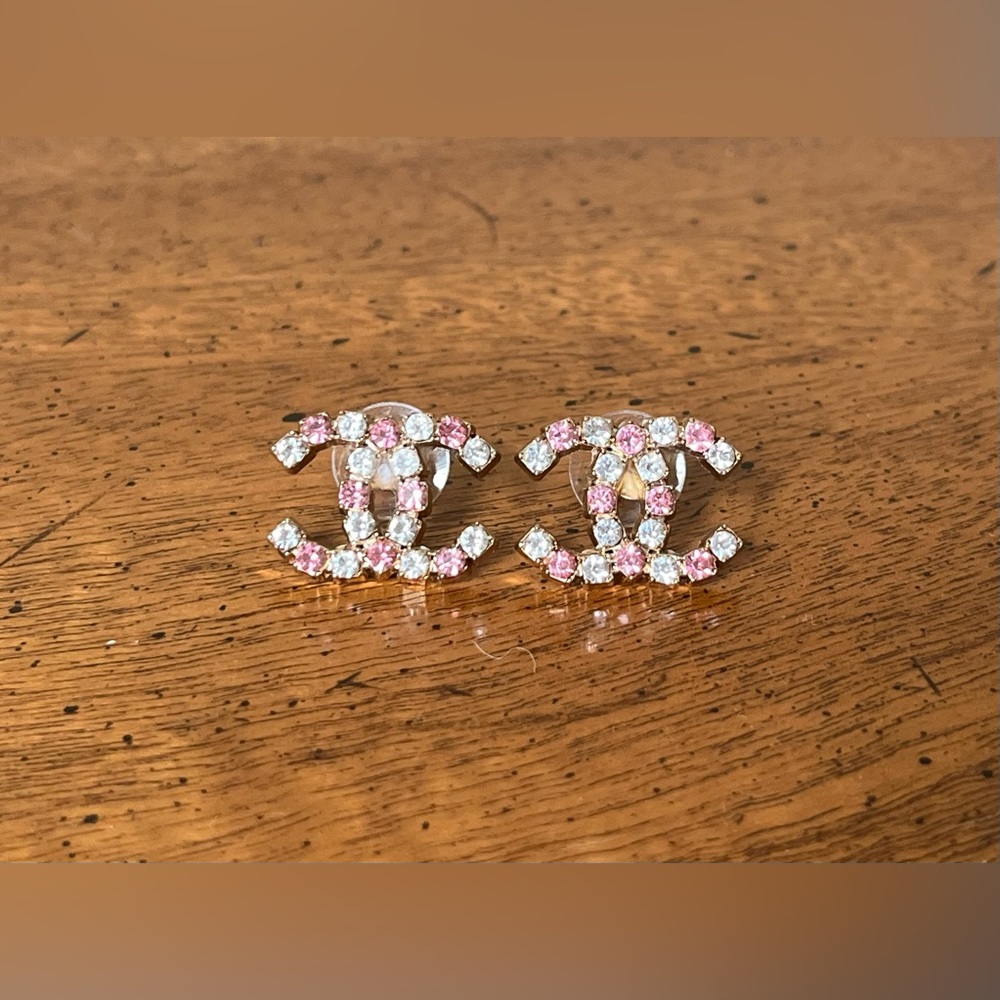 CHANEL CC Rhinestone Repurposed Button Earrings